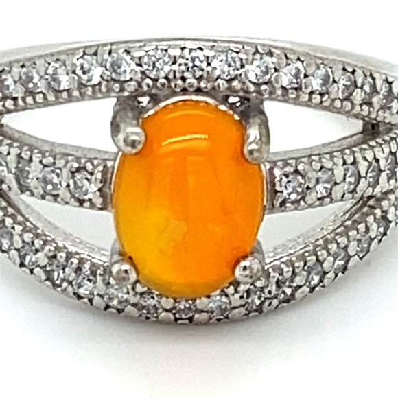 Orange Opal 1.19ct Platinum Finish Silver Ring - Picture 7 of 7